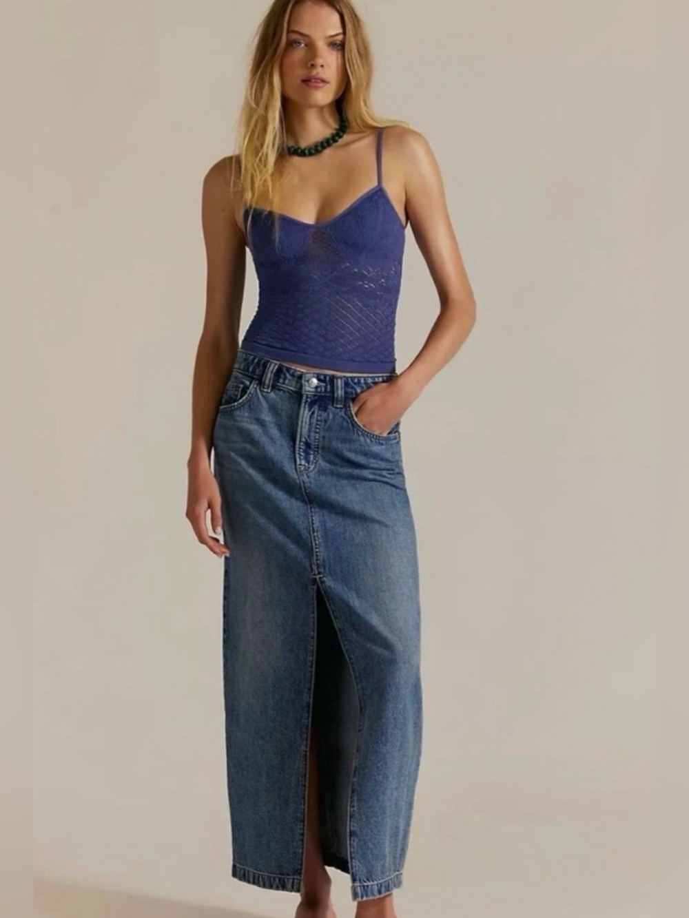 EUC size 32 Free People We The Free Nothing better Denim maxi skirt